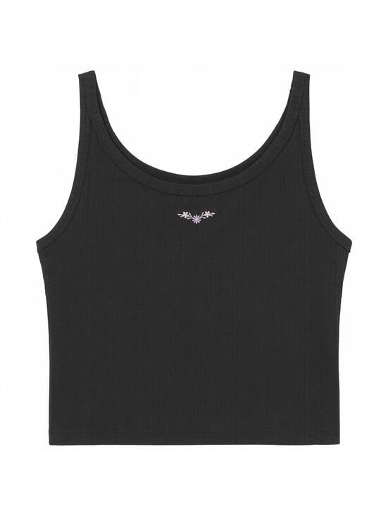 Uniqlo Tops - Uniqlo GU Cotton Blend Cropped Tank Top Floral Basic Baby Tee Black NWT Small